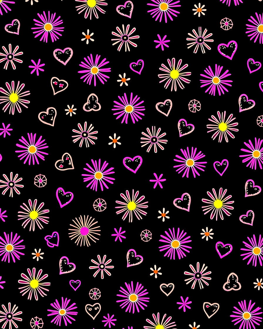 Pink Yellow Heart Flower Doodle Rug