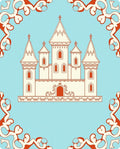 Whimsical Castle Sky Blue Orange Rug