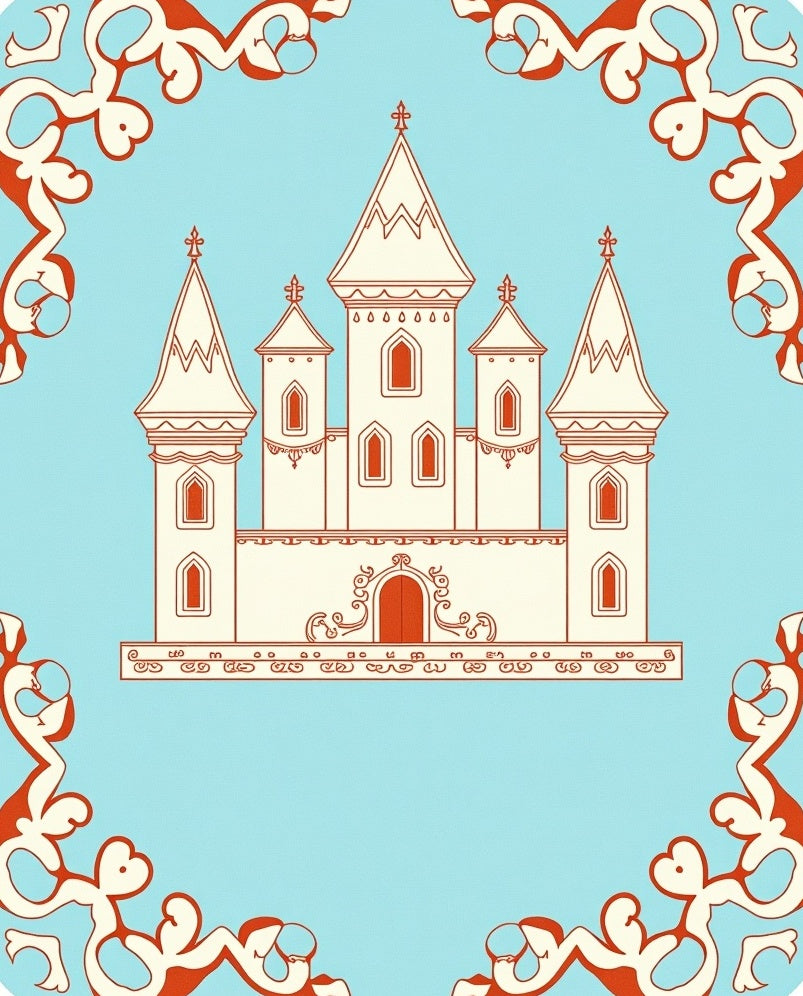Whimsical Castle Sky Blue Orange Rug