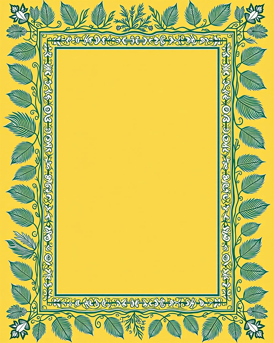 Golden Yellow Green Leaf Border Rug