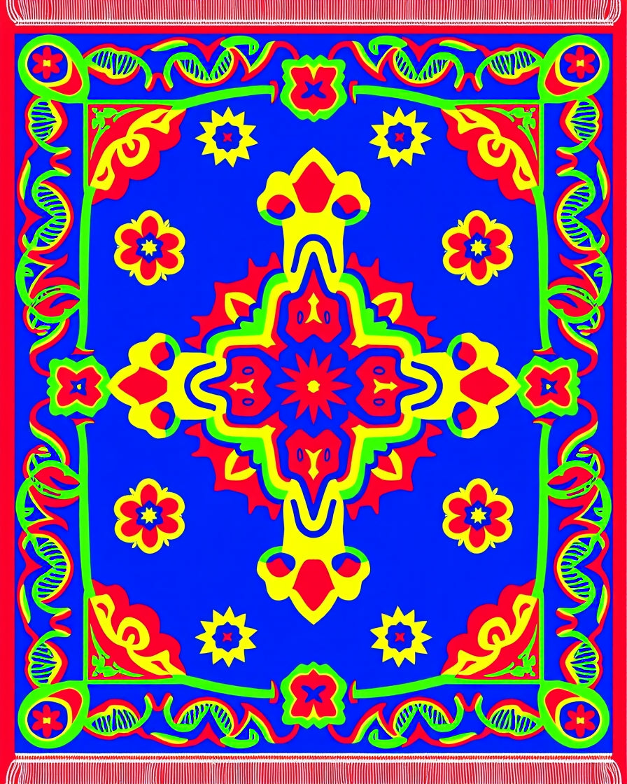 Bold Blue Red Yellow Floral Medallion Rug