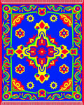 Bold Blue Red Yellow Floral Medallion Rug