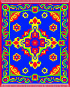 Bold Blue Red Yellow Floral Medallion Rug