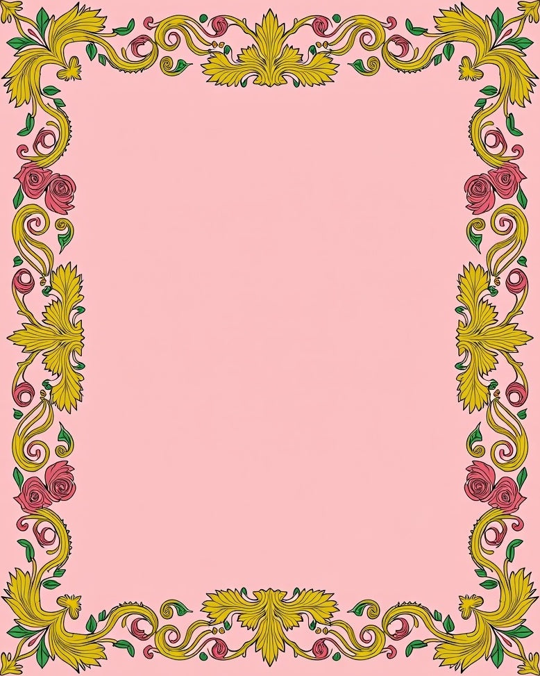 Golden Pink Floral Frame Accent Rug