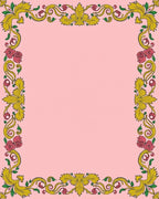Golden Pink Floral Frame Accent Rug