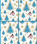 Blue Christmas Trees Snowman Gold Snowflakes Rug