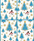 Blue Christmas Trees Snowman Gold Snowflakes Rug