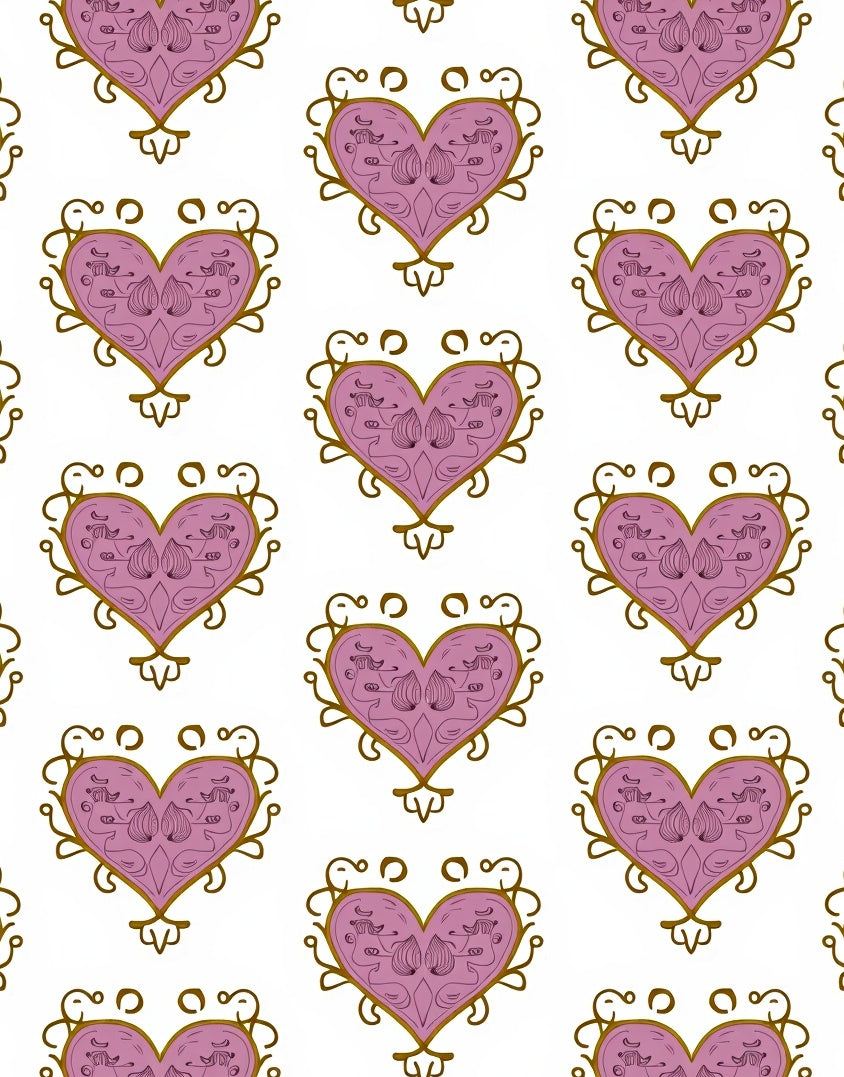Ornate Lavender Heart Scroll Rug