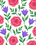 Pink Rose Purple Tulip Garden Rug
