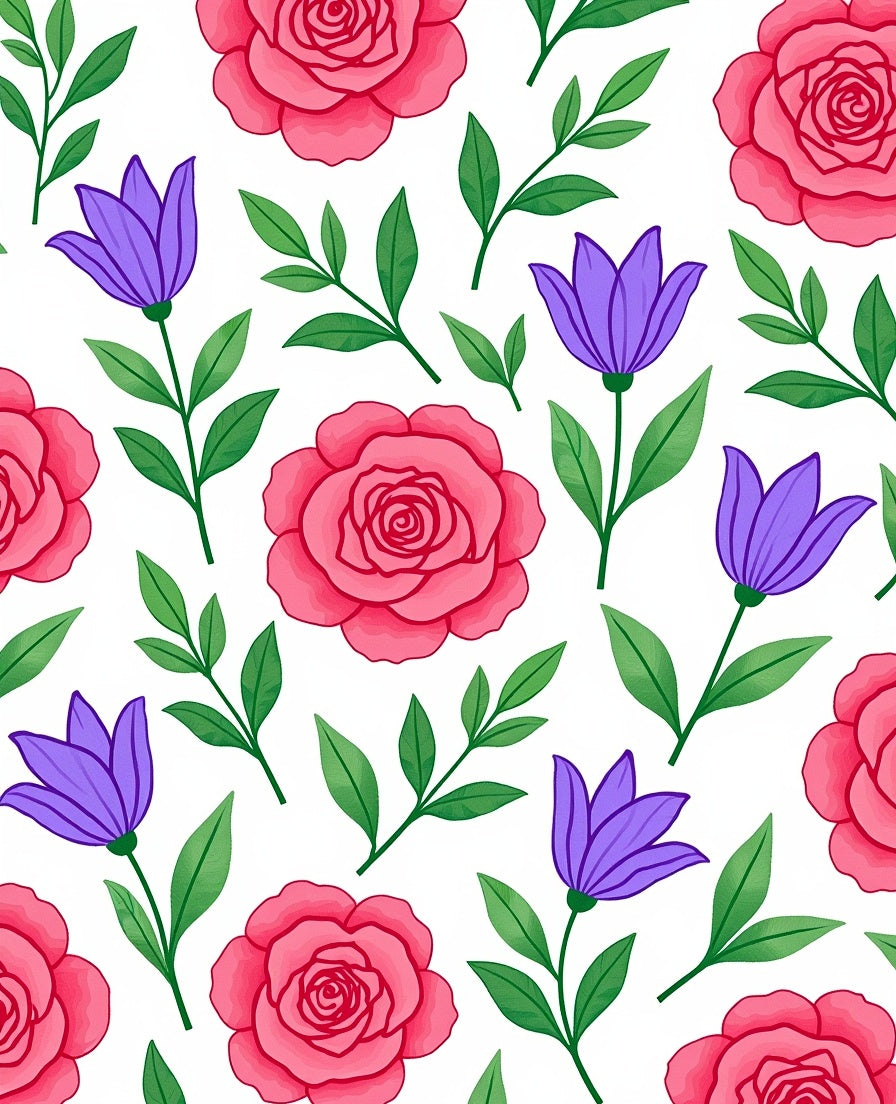 Pink Rose Purple Tulip Garden Rug