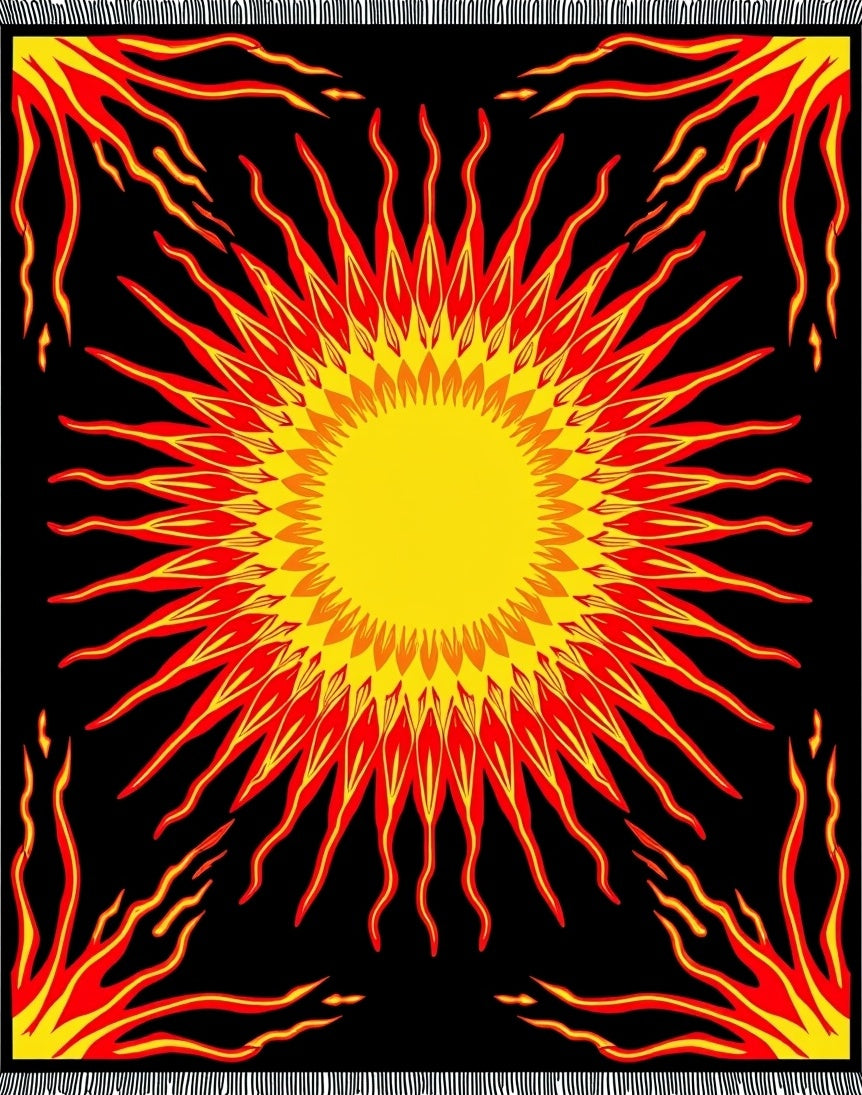 Fiery Sunburst Black Flame Rug