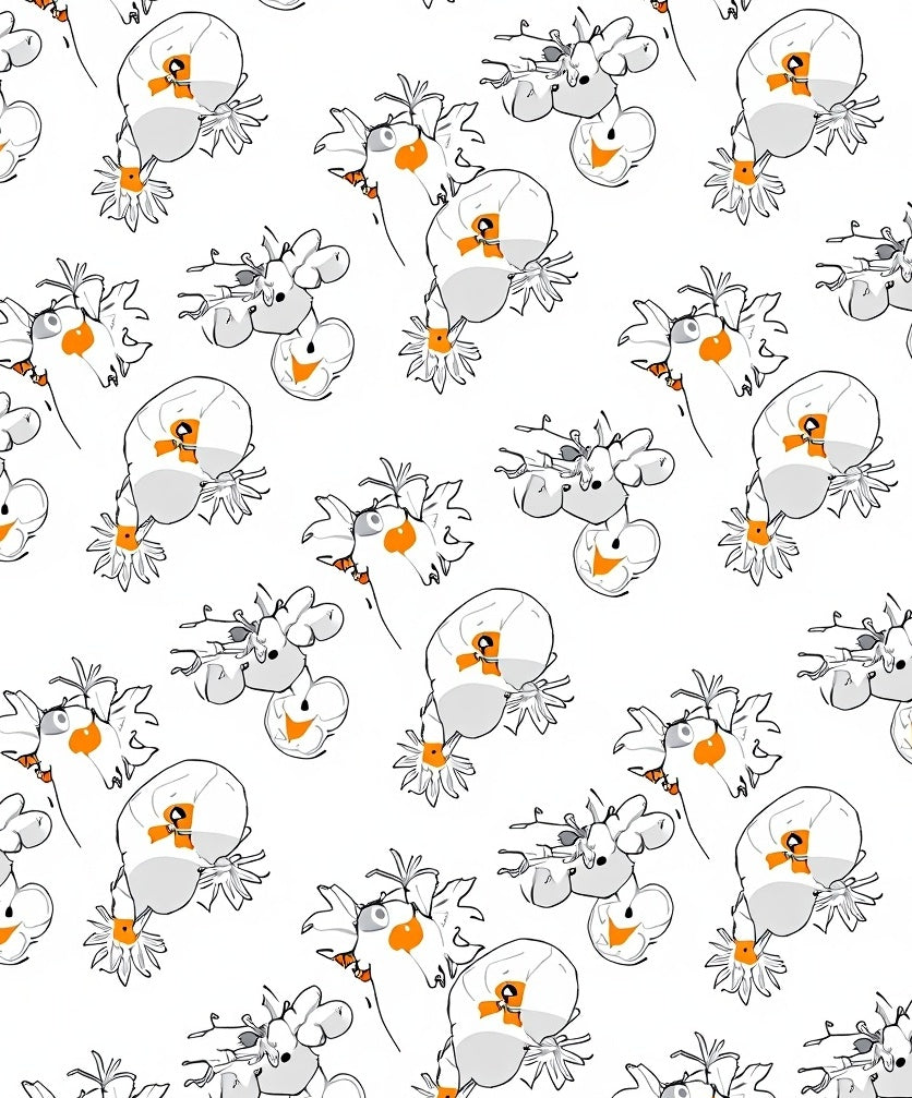 Whimsical White Cartoon Bird Floral Repeat Rug