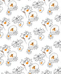 Whimsical White Cartoon Bird Floral Repeat Rug