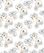 Whimsical White Cartoon Bird Floral Repeat Rug