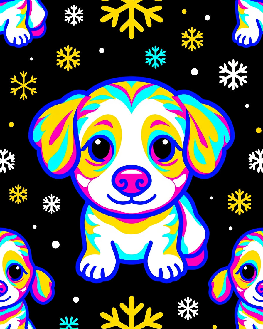 Cute Puppy Rainbow Snowflakes Rug