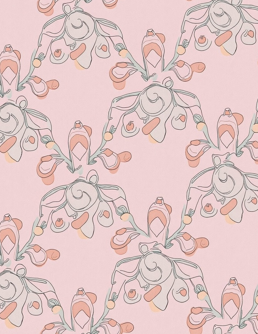 Soft Pink Pastel Floral Symmetry Rug