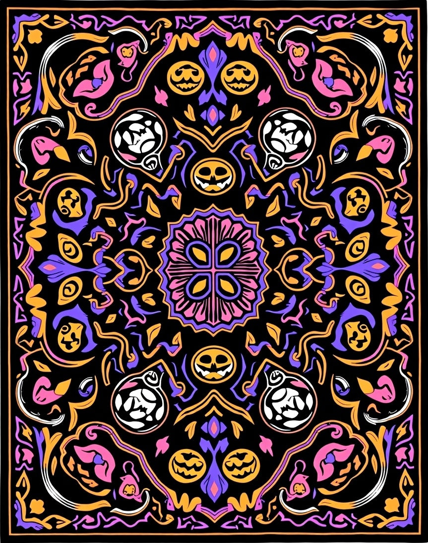 Spooky Skulls Pumpkin Mandala Medallion Rug