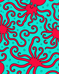 Crimson Octopus Swirl Aqua Rug