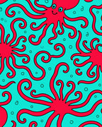 Crimson Octopus Swirl Aqua Rug