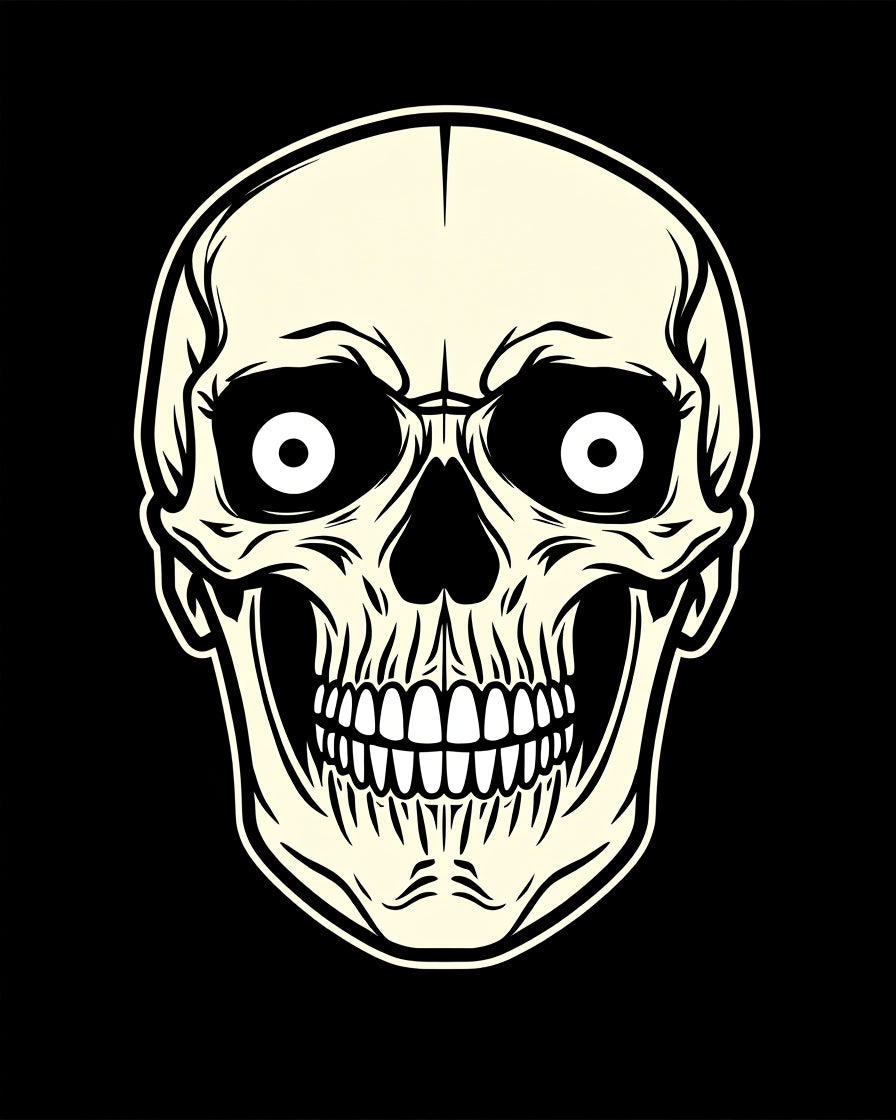 Cream Skull Face Illustration Rug