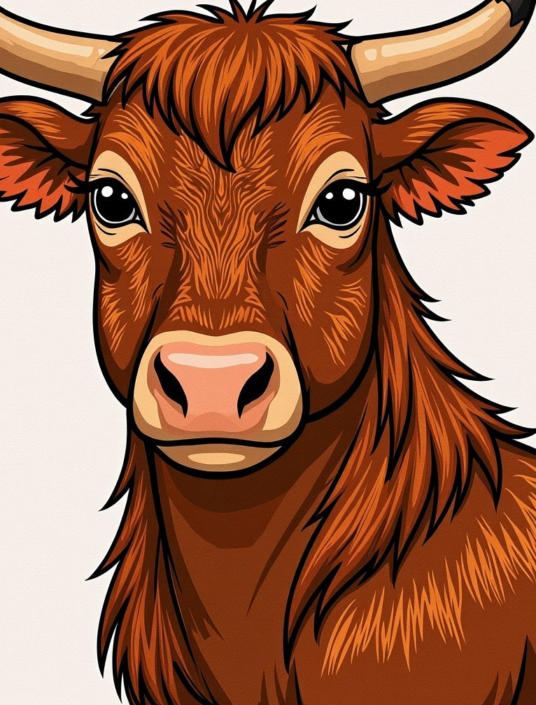 Rich Brown Longhorn Cow Portrait Rug