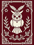 Deep Crimson Owl Whimsy Border Rug