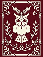 Deep Crimson Owl Whimsy Border Rug