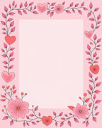 Pink Hearts Floral Vine Border Rug