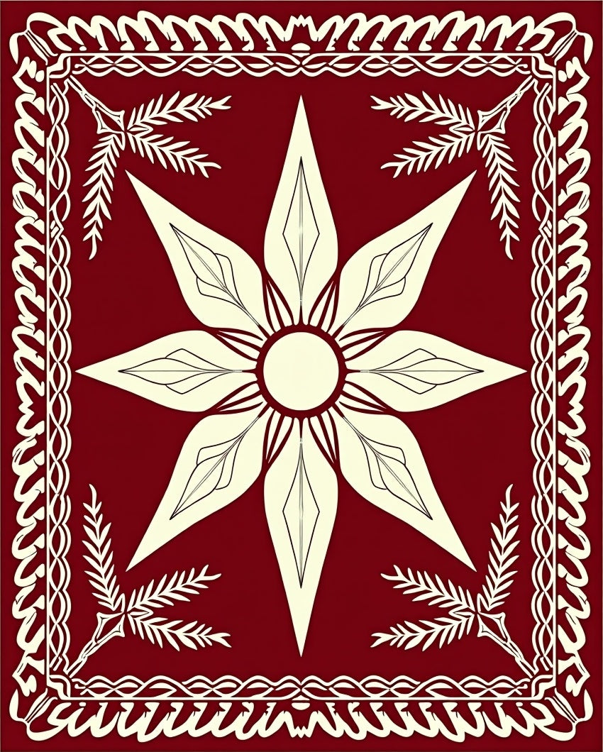Crimson Cream Eight Petal Star Rug