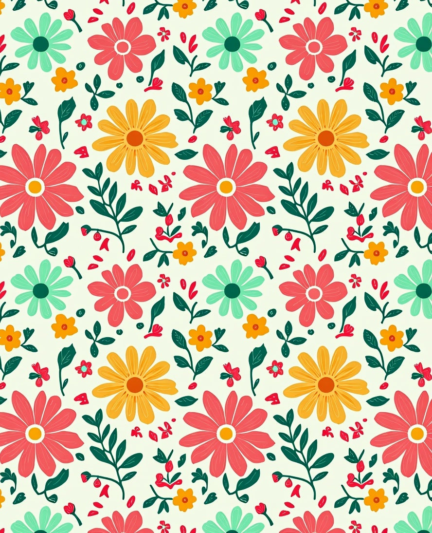 Coral Mint Yellow Daisy Garden Rug