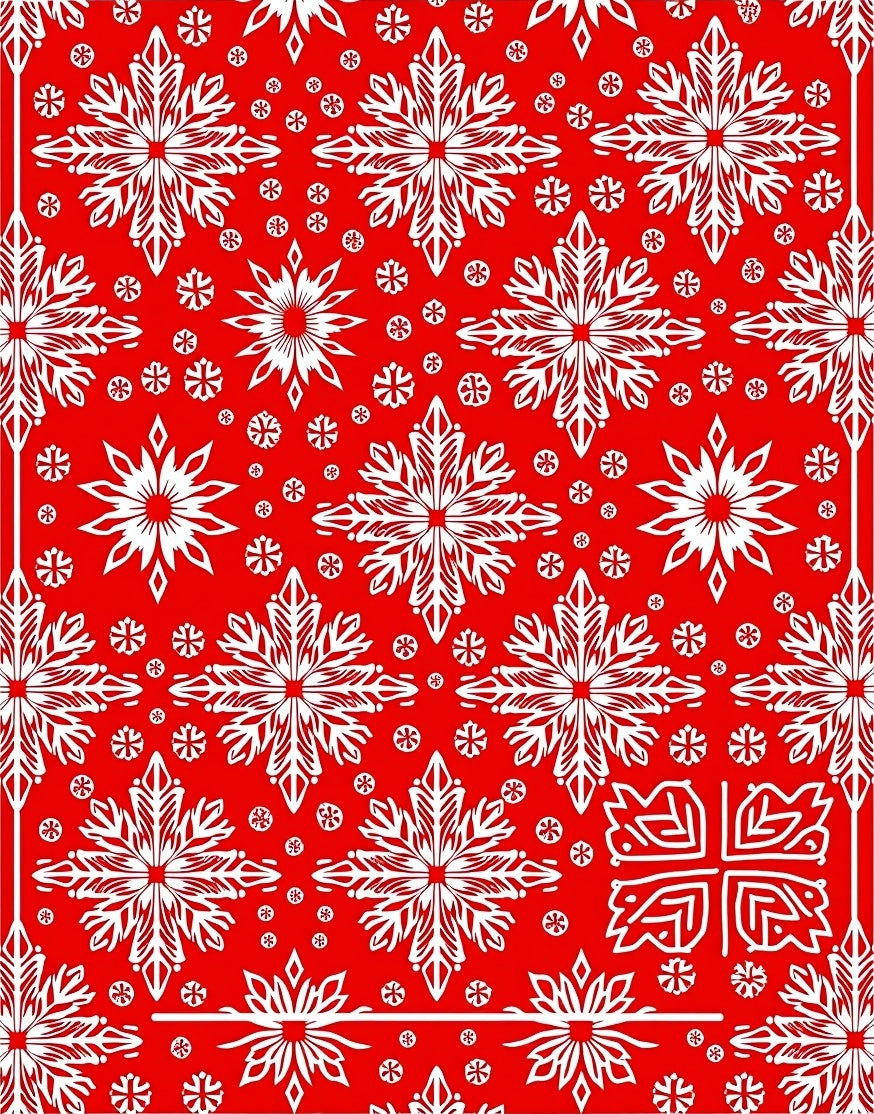 Crimson Snowflakes Festive Floral Rug