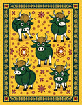 Charming Green Yaks Yellow Folk Art Rug
