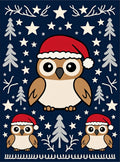 Festive Owls In Santa Hats Stars Rug