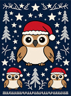 Festive Owls In Santa Hats Stars Rug
