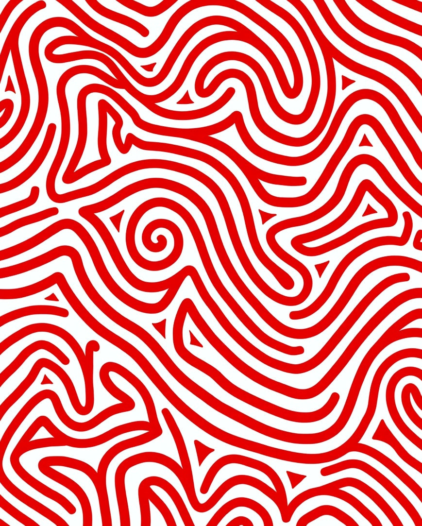 Crimson Wavy Lines Abstract Rug