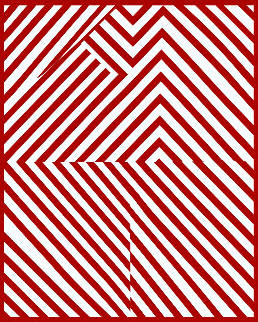 Red White Angular Stripe Abstraction Rug