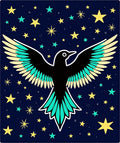Black Bird Among Yellow Stars Rug