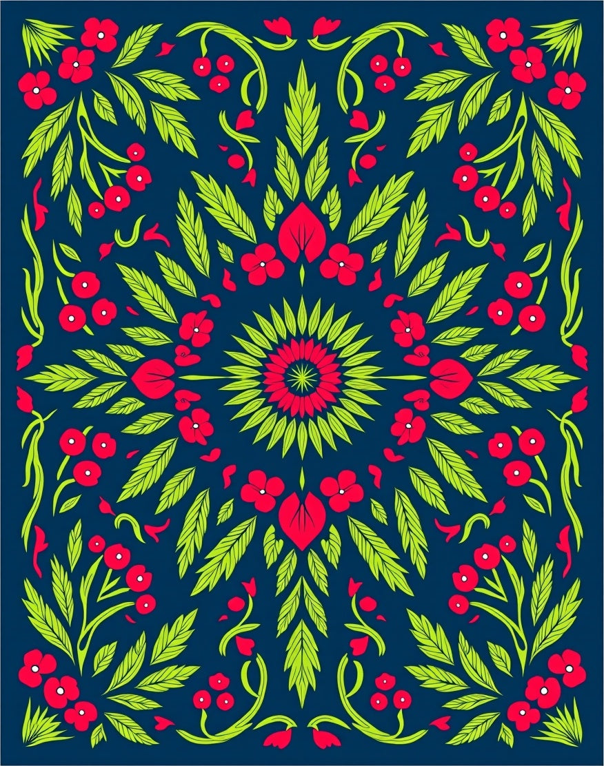 Vibrant Red Floral Garden Medallion Rug