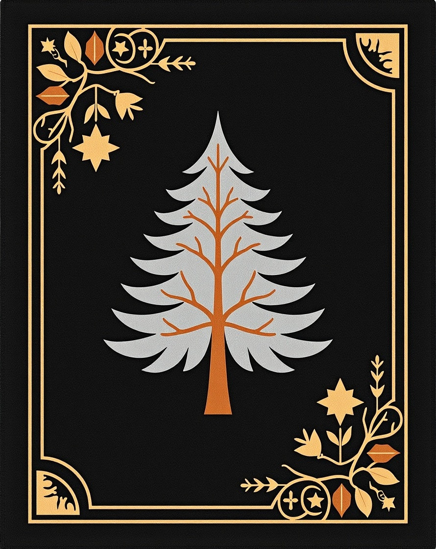 Black Woodland Tree Winter Scene Rug
