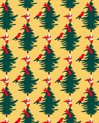 Winter Green Trees Red Birds Yellow Background Rug