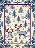 Crimson Antlered Deer Forest Snowflakes Rug