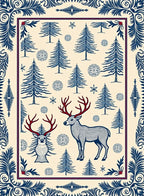 Crimson Antlered Deer Forest Snowflakes Rug