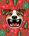 Festive Red Dog Christmas Trees Rug