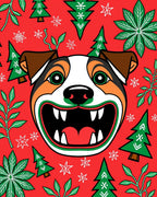 Festive Red Dog Christmas Trees Rug
