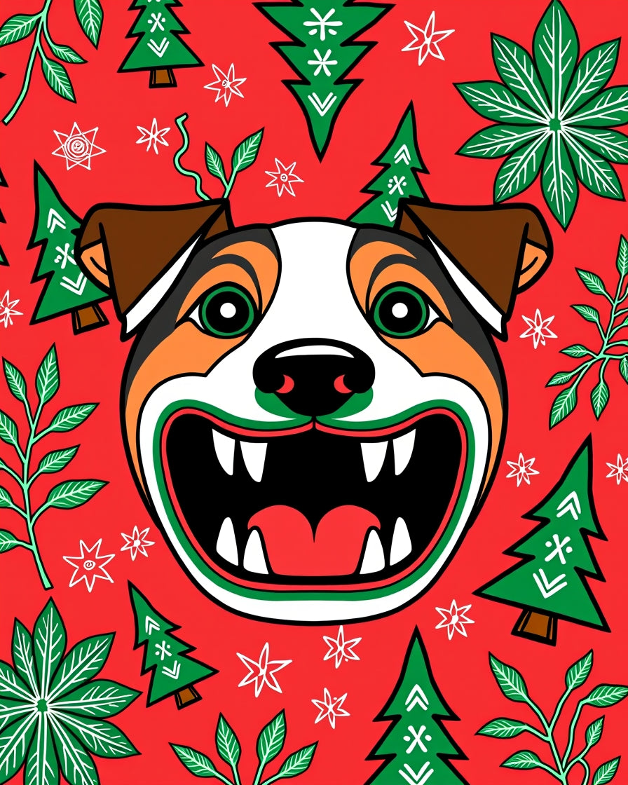 Festive Red Dog Christmas Trees Rug
