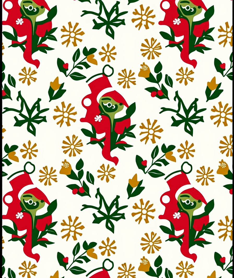 Whimsical Red and Green Character Floral Rug