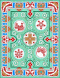 Aqua Teal Red Medallion Scroll Rug