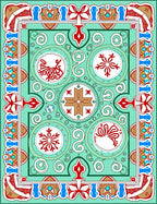 Aqua Teal Red Medallion Scroll Rug