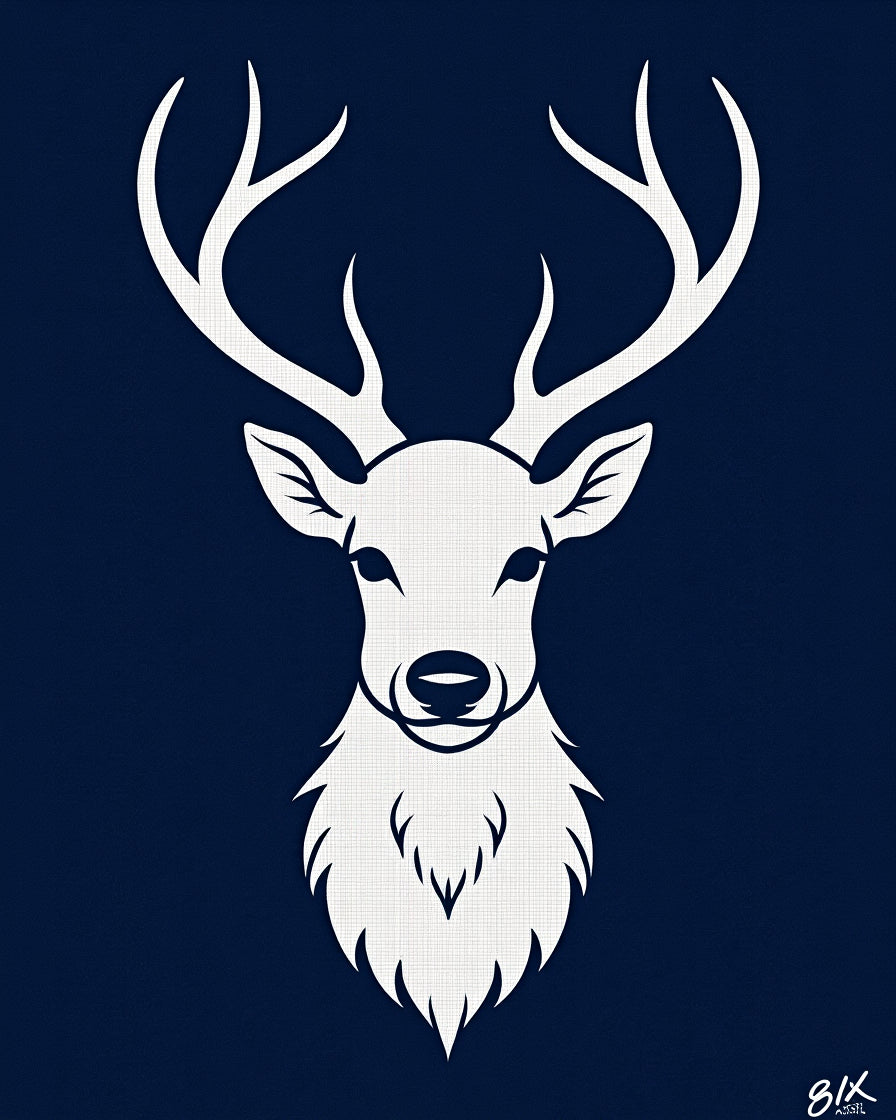 Classic White Stag Silhouette Navy Rug