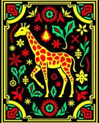 Whimsical Yellow Giraffe Floral Border Rug